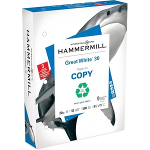 image:imageHammermill Printer Paper Great White 30 Recycled Paper 85 x 1192 Bright Made in the USA  1 Pallet 40 Cases 200000 Sheets1 Ream  500 Sheets